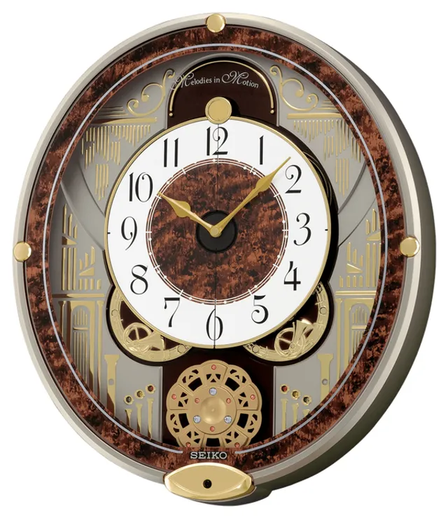Golden French Horns Melodies In Motion Seiko Wall Clock QXM265BRH