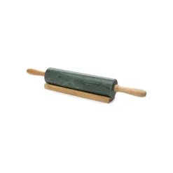 2-Piece Marble Rolling Pin & Wooden Base Set